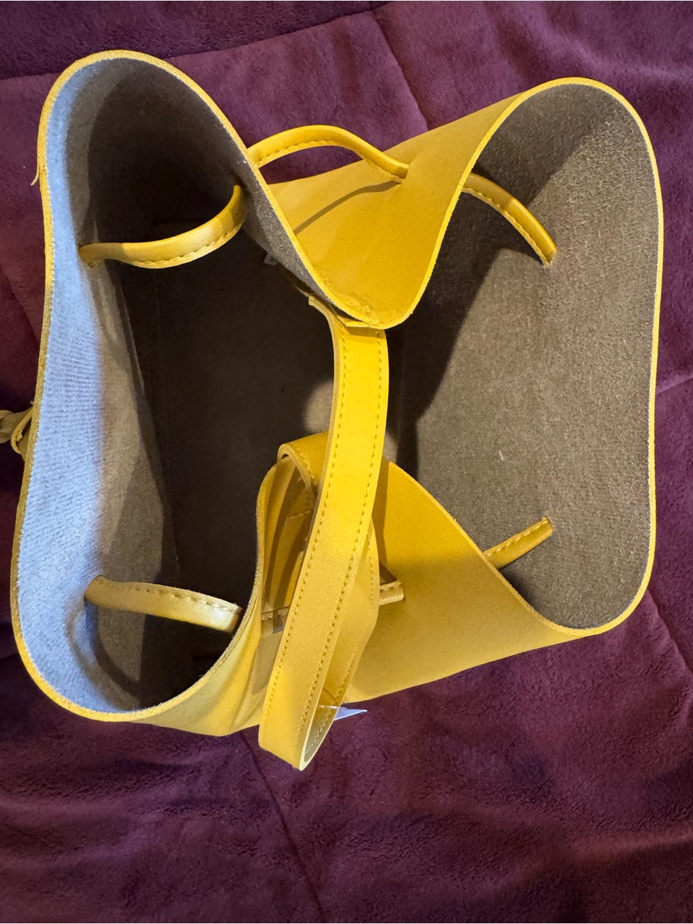 Honey Yellow Faux Leather Drawstring Bucket Bag - Women - Picture 5 of 9